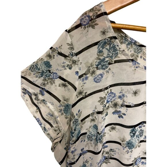Torrid Floral Striped Open Button Back Blouse Black White Semi Sheer Women's 2X - Picture 2 of 10